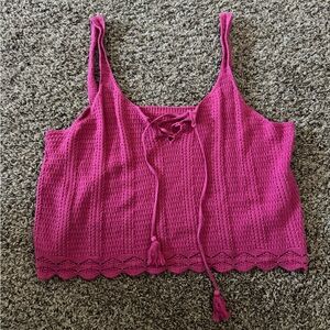 Pink Crochet Lace-Up Tank Top